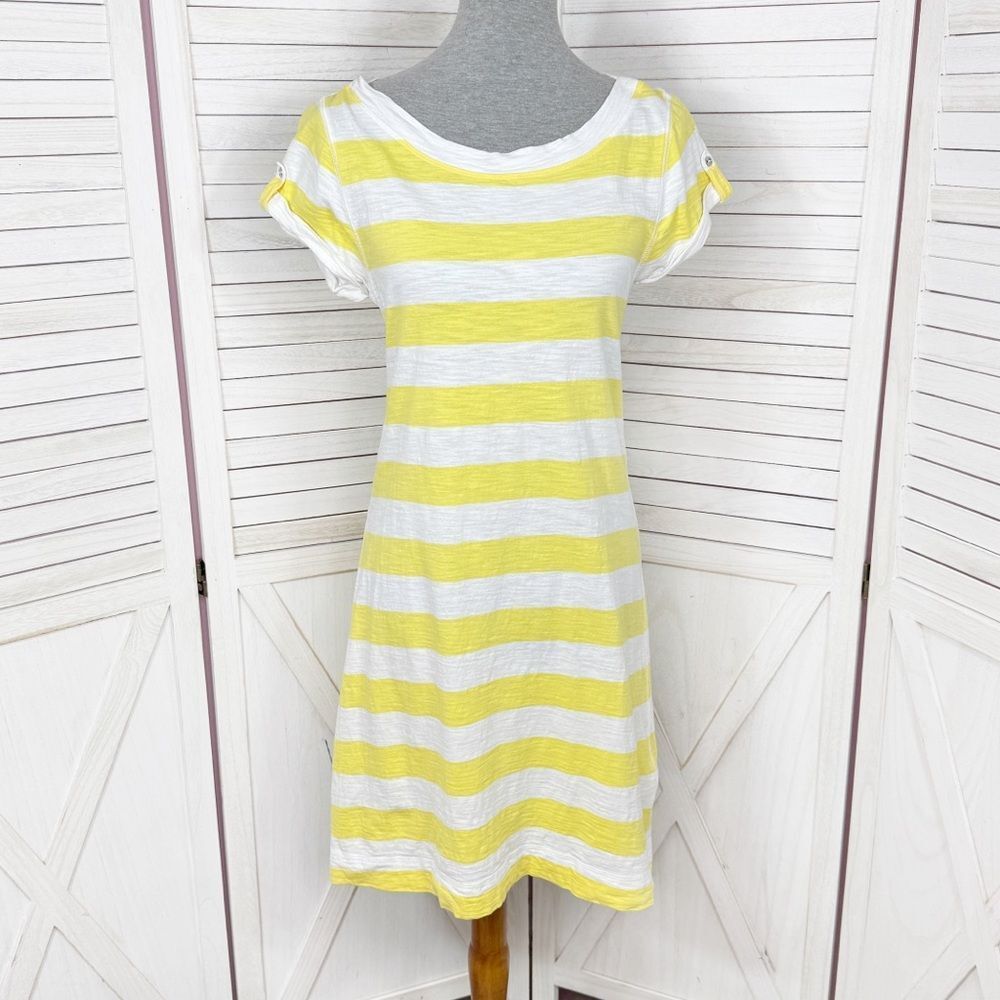 Banana Republic Rugby Stripe Slub Knit‎ T Shirt Dress Yellow White Medium